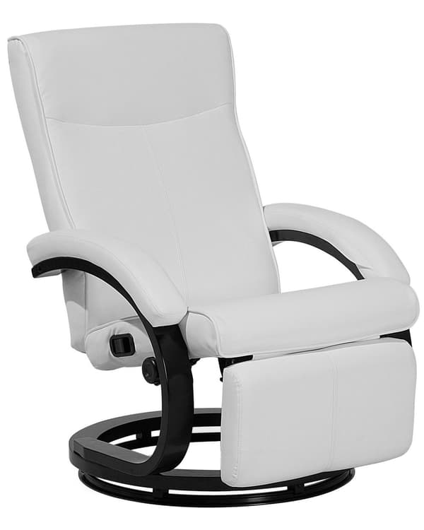 Fåtölj Tillbakalutande Vit Konstläder Justerbar Ryggstöd Träbas Fotstöd Modern Design