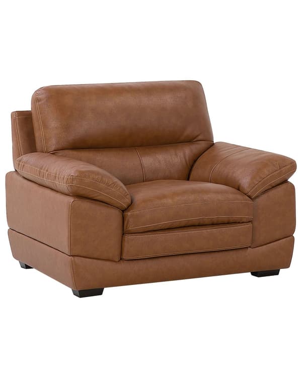 Lænestol Brunt Læder og Skum 85 x 115 x 89 cm Lounge Læderlænestol med Dyb Sæde Siddeplads Retro Stil til Stue Indretning Tilbehør