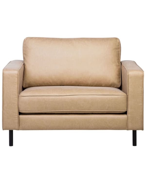 Fåtölj Beige Konstläder Svarta Ben Minimalistisk Vardagsrum