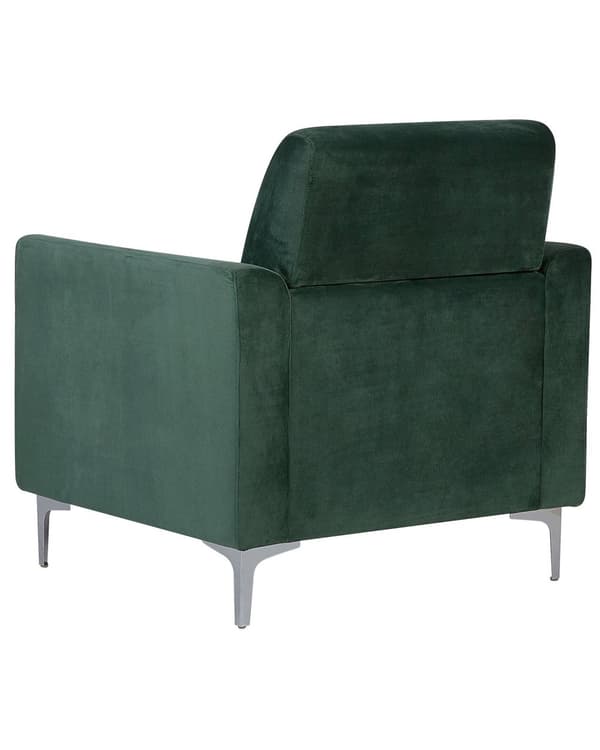 Lænestol Grøn Velour Stof og Sølv Krom Metalben 75 x 89 x 90 cm Dekorativ Blød Polstret Dyb Hvilestol Klassisk Retro Moderne Stue Tilbehør