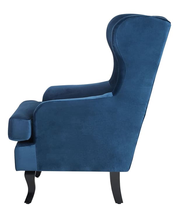 Lænestol Mørkeblå Velour Sort Gummitræ Tuftet Polstring Øreklapstol Chesterfield Mønster Retro Traditionel Stue Soveværelse