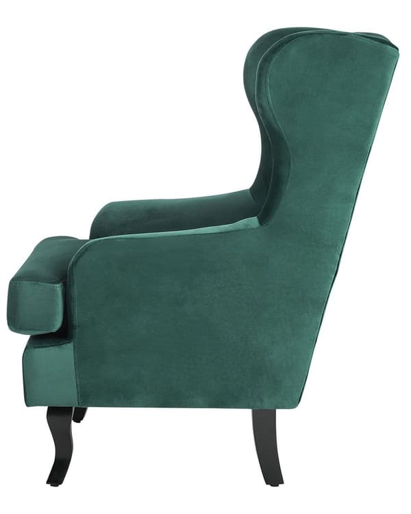 Lænestol Mørkegrøn Velour Sort Gummitræ Tuftet Polstring Øreklapstol Chesterfield Mønster Retro Traditionel Stue Soveværelse Hjemmekontor