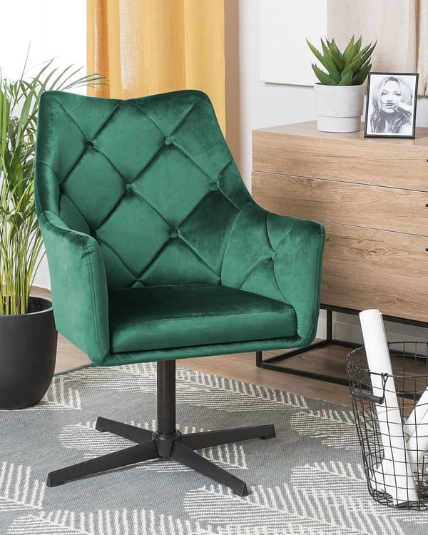 Fåtölj Smaragdgrön Sammet Tuftad Ryggstöd Metallben Glam