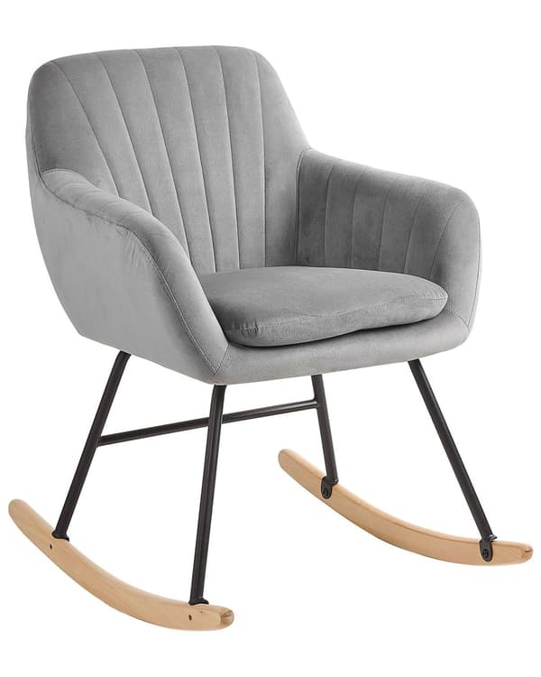 Gungstol Grå Sammet Metallben Träskridskor Modern