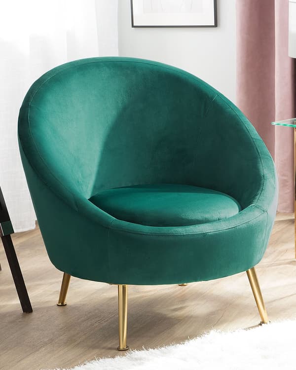 Lænestol Grøn Velour Guld Metalben 81 x 80 x 76 cm Rund Polstret Club Stol på Gyldne Ben Retro Glamour Lounge til Stue Design Inspiration
