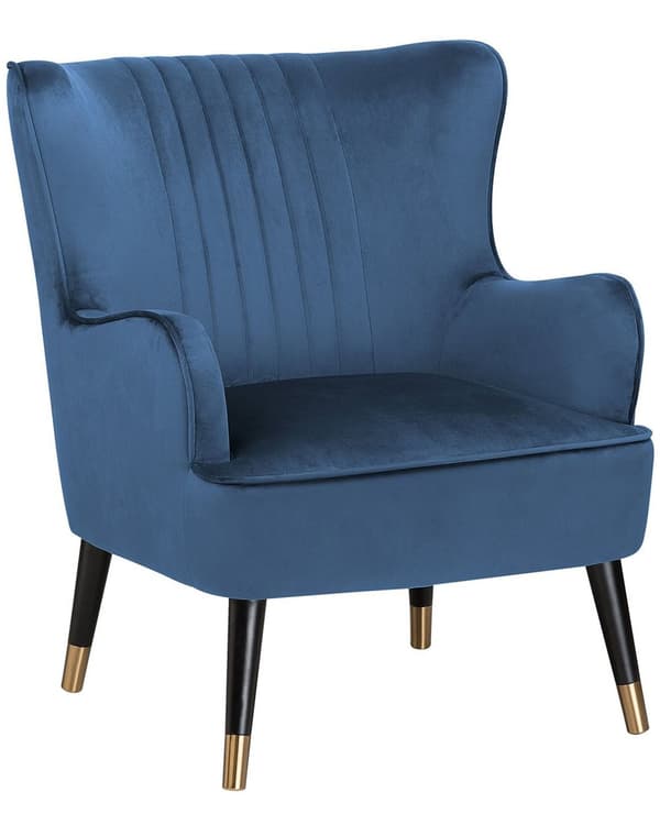 Fåtölj Öronlappsfåtölj Blå Sammet Klädd Svarta Ben Glam Design
