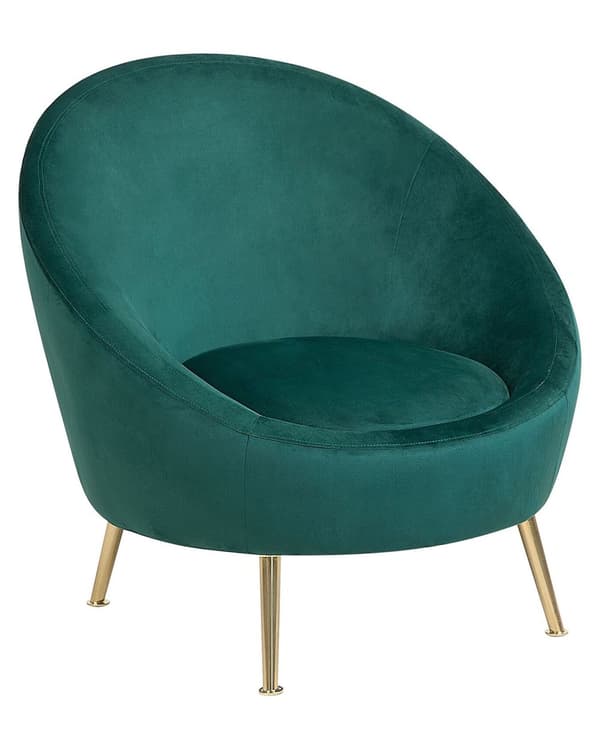 Fåtölj Mörkgrön Sammet Guldfärgade Ben Glam Retro