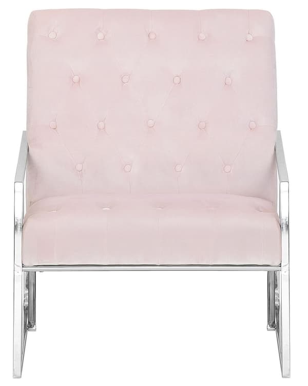 Fåtölj Rosa Sammet Tuftad Ryggstöd Metallram Modern Glam