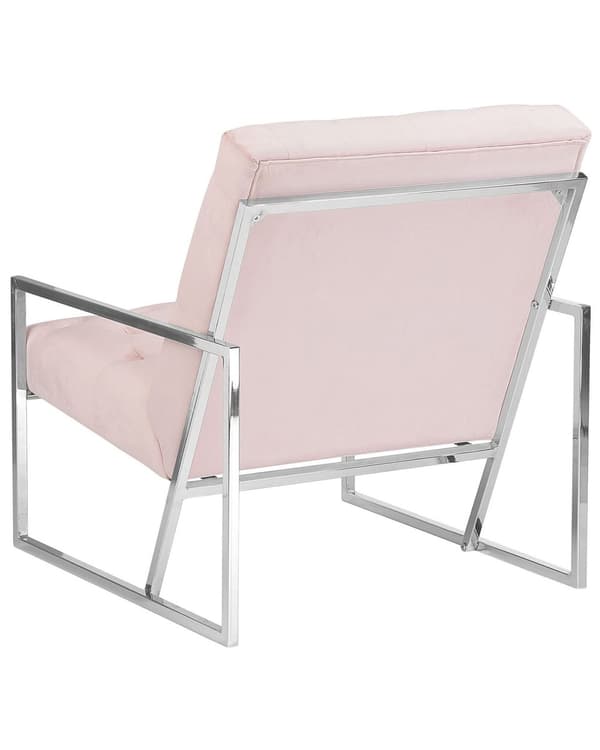 Fåtölj Rosa Sammet Tuftad Ryggstöd Metallram Modern Glam