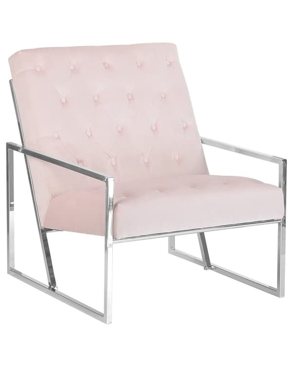 Fåtölj Rosa Sammet Tuftad Ryggstöd Metallram Modern Glam