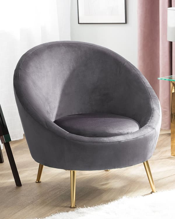 Fåtölj Grå Sammet Guldfärgade Ben Glam Retro