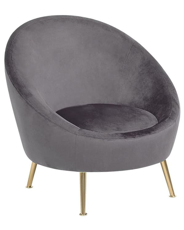 Fåtölj Grå Sammet Guldfärgade Ben Glam Retro