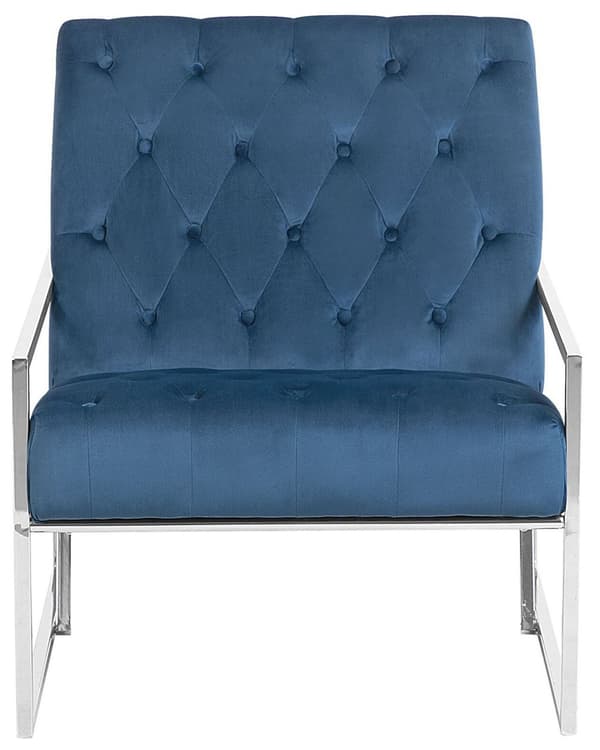 Fåtölj Mörkblå Sammet Tuftad Ryggstöd Metallram Modern Glam
