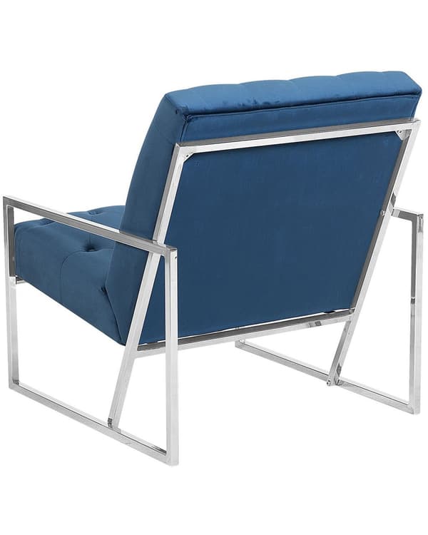 Fåtölj Mörkblå Sammet Tuftad Ryggstöd Metallram Modern Glam
