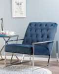 Miniatyrbillede 2 af 7: Blå Fløjlslænestol Sølvfløjl Metalstel Quiltet Ryglæn og Cocktaillounge Glamoursæde
