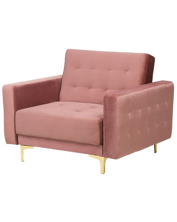 Lænestol Lyserød Velour med Skumfyld og Guld Forkromet Metal Moderne tuftet Chaiselong modulær klik klak funktion gæstevenlig