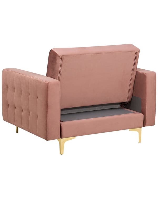 Lænestol Lyserød Velour med Skumfyld og Guld Forkromet Metal Moderne tuftet Chaiselong modulær klik klak funktion gæstevenlig