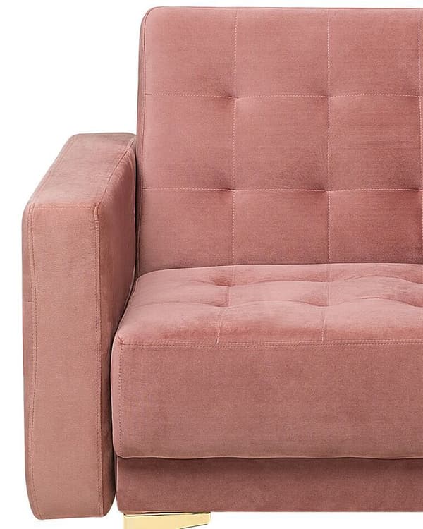 Lænestol Lyserød Velour med Skumfyld og Guld Forkromet Metal Moderne tuftet Chaiselong modulær klik klak funktion gæstevenlig