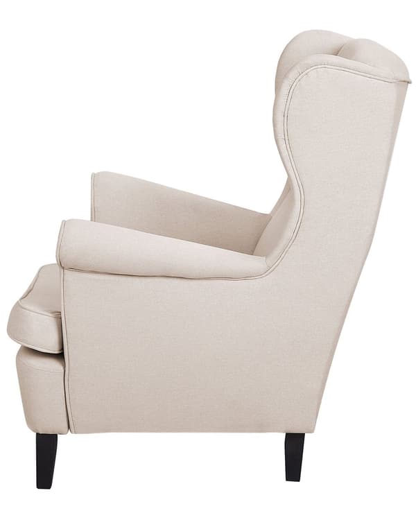 Øreklapstol lys beige Polyester Nylon Stof med Skumfyld Brun Gummitræ ben 102 x 63 x 74 cm Polstret blød Valsede Arme Retro Stil Top Kvalitet