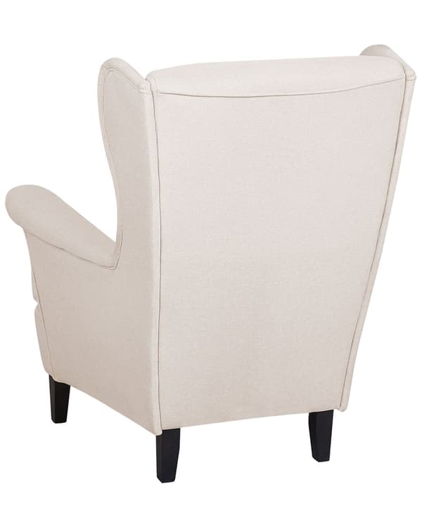 Øreklapstol lys beige Polyester Nylon Stof med Skumfyld Brun Gummitræ ben 102 x 63 x 74 cm Polstret blød Valsede Arme Retro Stil Top Kvalitet