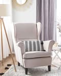 Miniatyrbillede 2 af 11: Øreklapstol lys beige Polyester Nylon Stof med Skumfyld Brun Gummitræ ben 102 x 63 x 74 cm Polstret blød Valsede Arme Retro Stil Top Kvalitet