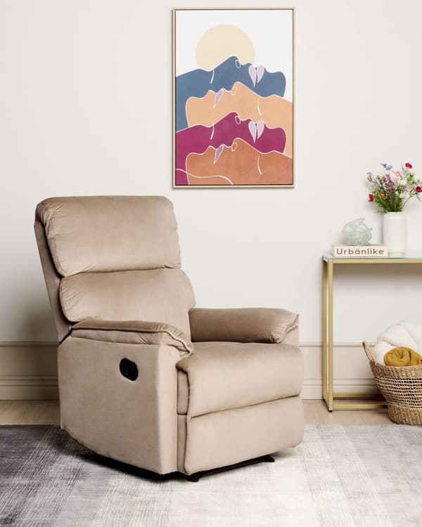 Lænestol Lysebrun Polyester Skum Bomuld 104 x 93 x 82 cm Hvilestol Armlæn Justerbar Indbygget Fodskammel Otiumstol Vippefunktion Retro Stil