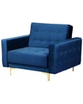 Miniatyrbillede 4 af 9: Lænestol Blå Velour Skumfyld og Guld Krom Metalben 106 x 88 x 83 cm Klassisk Moderne Ottoman Tuftet Klik Klak modul Sovefunktion Stue dekor