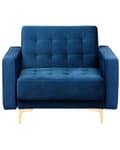 Miniatyrbillede 5 af 9: Lænestol Blå Velour Skumfyld og Guld Krom Metalben 106 x 88 x 83 cm Klassisk Moderne Ottoman Tuftet Klik Klak modul Sovefunktion Stue dekor