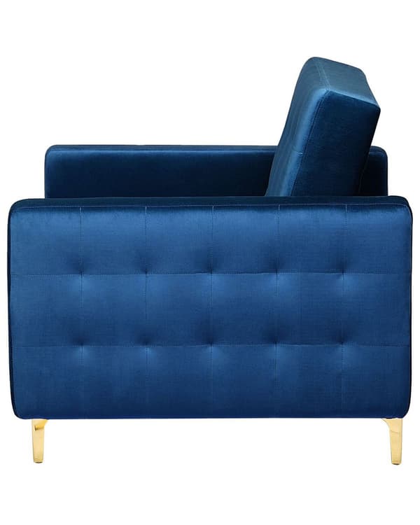 Lænestol Blå Velour Skumfyld og Guld Krom Metalben 106 x 88 x 83 cm Klassisk Moderne Ottoman Tuftet Klik Klak modul Sovefunktion Stue dekor
