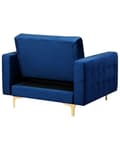 Miniatyrbillede 7 af 9: Lænestol Blå Velour Skumfyld og Guld Krom Metalben 106 x 88 x 83 cm Klassisk Moderne Ottoman Tuftet Klik Klak modul Sovefunktion Stue dekor