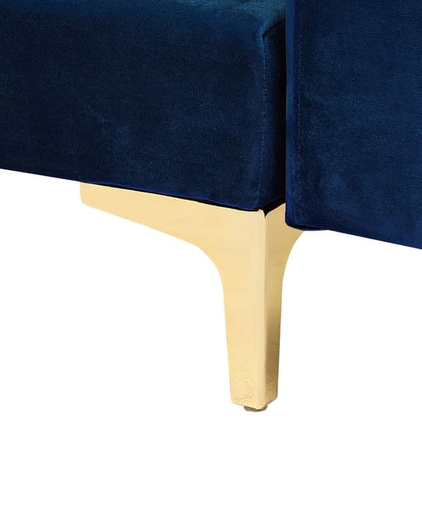 Lænestol Blå Velour Skumfyld og Guld Krom Metalben 106 x 88 x 83 cm Klassisk Moderne Ottoman Tuftet Klik Klak modul Sovefunktion Stue dekor