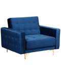 Miniatyrbillede 1 af 9: Lænestol Blå Velour Skumfyld og Guld Krom Metalben 106 x 88 x 83 cm Klassisk Moderne Ottoman Tuftet Klik Klak modul Sovefunktion Stue dekor