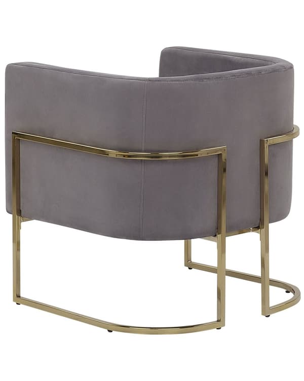 Lænestol Grå Velour Gylden Metal Stel Rund Ryg Glamourøs Stil