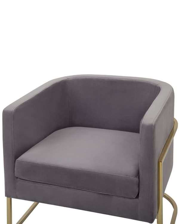 Lænestol Grå Velour Gylden Metal Stel Rund Ryg Glamourøs Stil