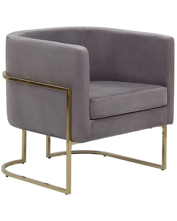 Lænestol Grå Velour Gylden Metal Stel Rund Ryg Glamourøs Stil