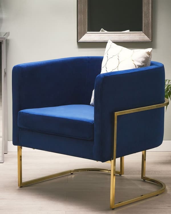 Lænestol Blå Velour Gylden Metal Stel Rund Ryg Glamourøs Stil