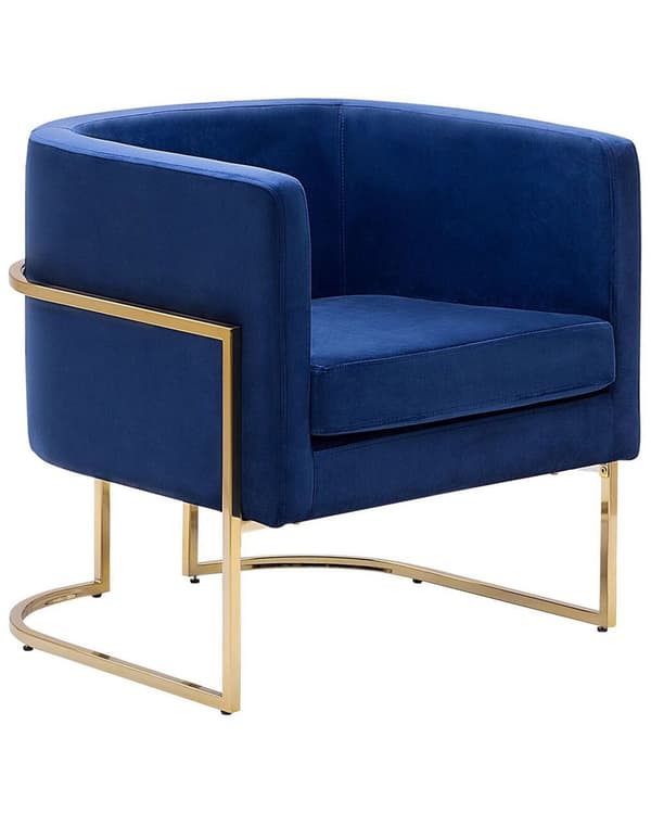 Lænestol Blå Velour Gylden Metal Stel Rund Ryg Glamourøs Stil