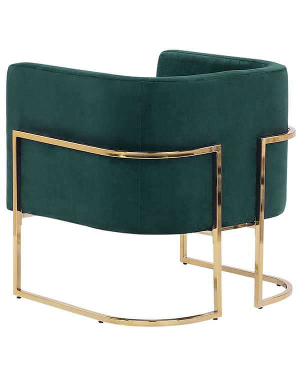Lænestol Grøn Velour Gylden Metal Stel Rund Ryg Glamourøs Stil