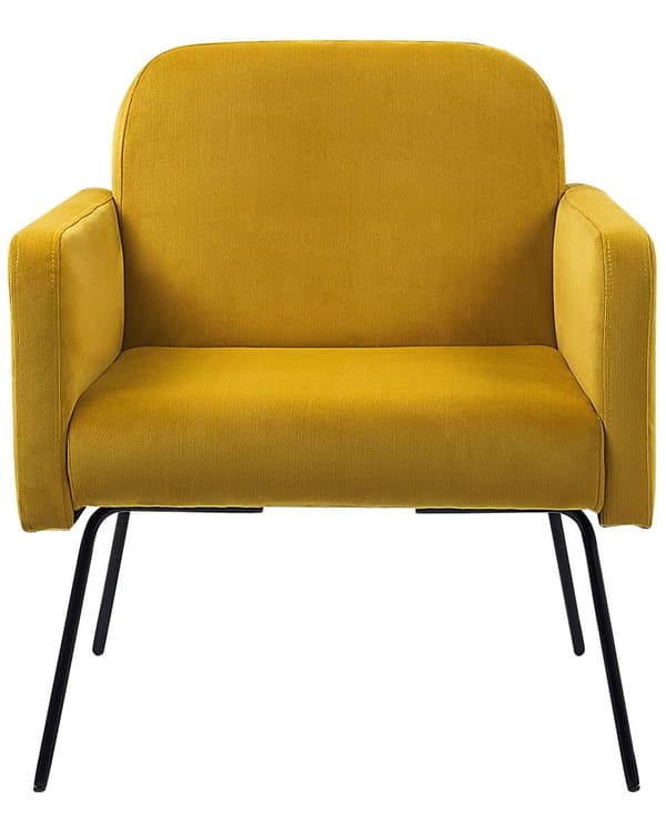 Fåtölj Gul Sammet Svarta Metallben Modern Retro Vardagsrum