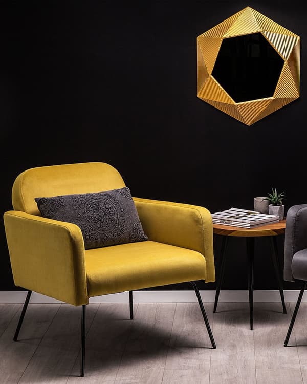 Fåtölj Gul Sammet Svarta Metallben Modern Retro Vardagsrum