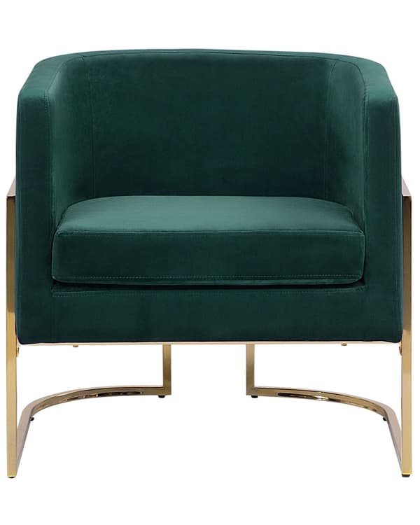 Fåtölj Grön Sammet Guldfärgad Metallram Rund Ryggstöd Glam Stil