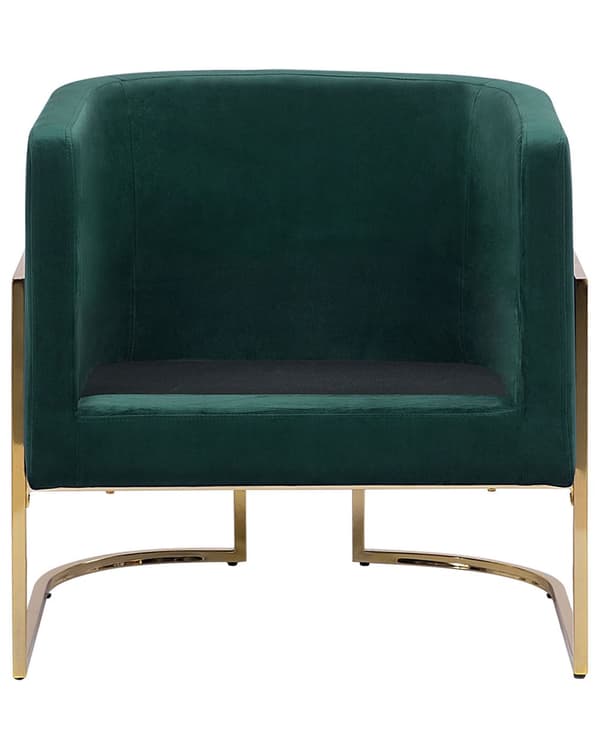 Fåtölj Grön Sammet Guldfärgad Metallram Rund Ryggstöd Glam Stil