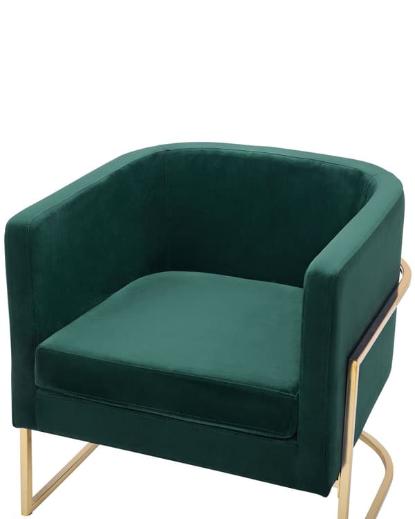 Fåtölj Grön Sammet Guldfärgad Metallram Rund Ryggstöd Glam Stil