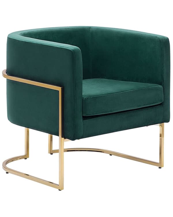 Nojatuoli tummanvihreä sametti verhoilu rautajalat pyöreä matala glamour retro tyyli