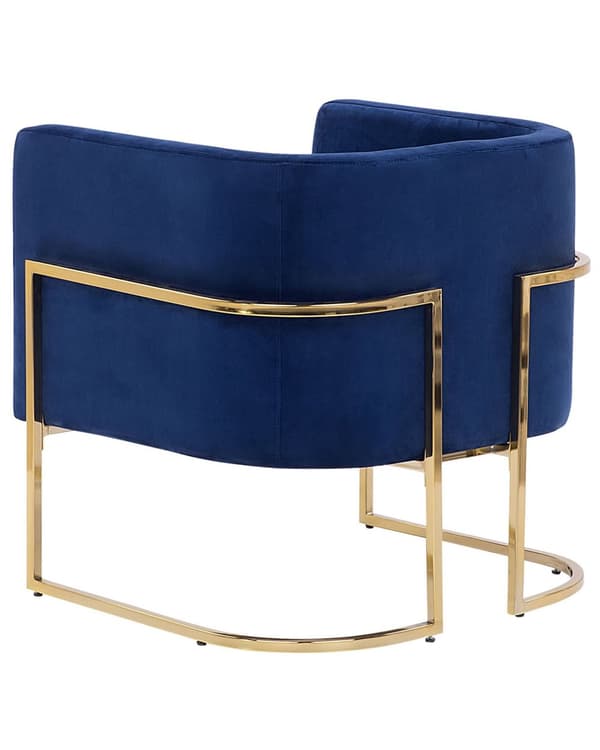 Nojatuoli tummansininen sametti verhoilu rautajalat pyöreä matala glamour retro tyyli