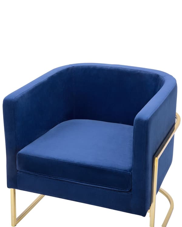 Nojatuoli tummansininen sametti verhoilu rautajalat pyöreä matala glamour retro tyyli