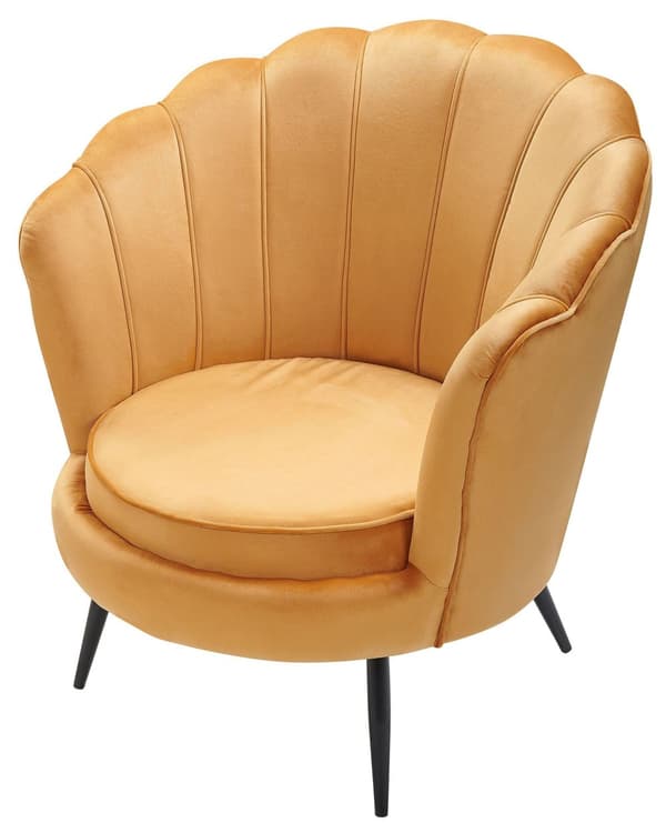 Fåtölj Gul Sammet Metallben Dekorativ Form Retro