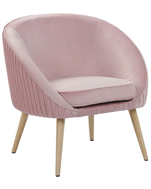 Nojatuoli vaaleanpunainen samettiverhoilu 73 x 54 x 73 cm puiset jalat moderni tyyli