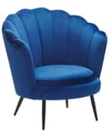 Pikkukuva 1 / 9: Nojatuoli laivastonsininen samettiverhoilu metallijalat simpukkamuoto tikattu retro glamour