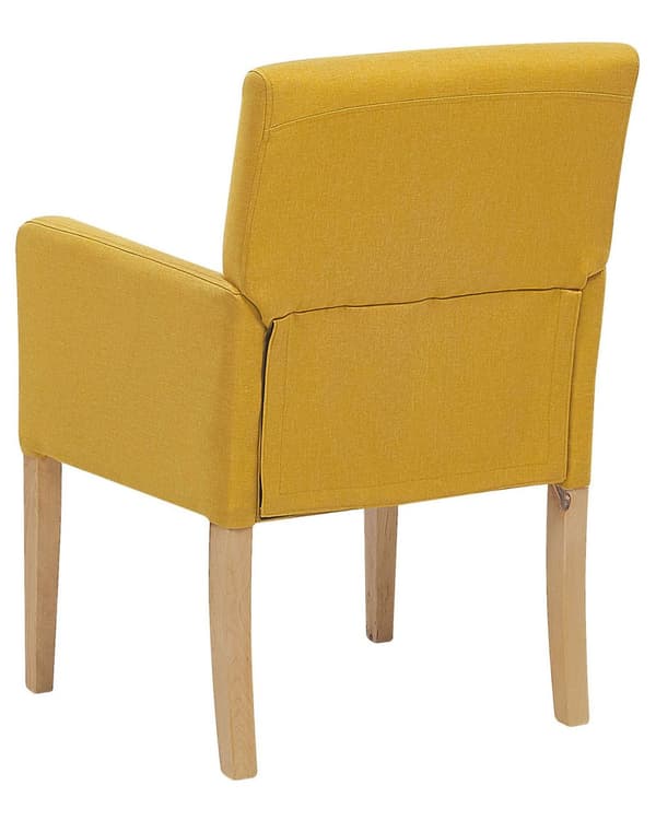 Tuoli keltainen 60 x 89 x 62 cm kangasverhoilu kumipuu käsinojat ruskeat jalat